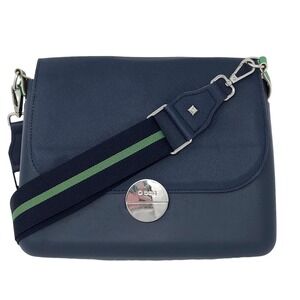 O Bag Glam Customizable Crossbody Purse Navy Blue Green Striped Strap Italy